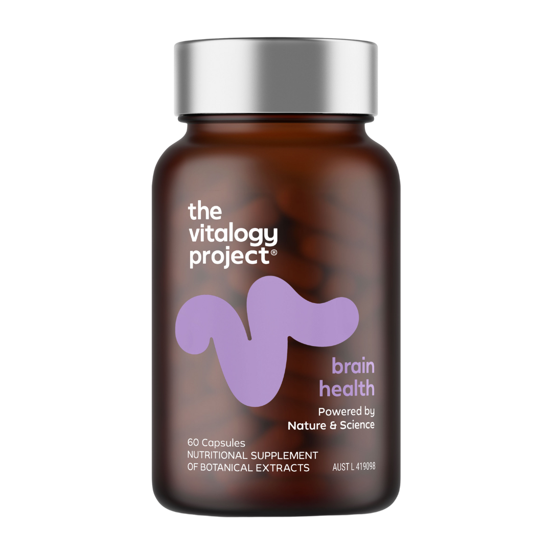 Brain health supplements from The Vitalogy Project, supporting cognitive function and overall mental wellness