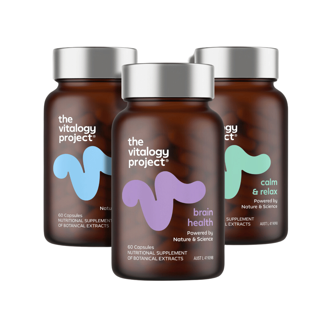 Brain health supplements from The Vitalogy Project, formulated to support cognitive function and enhance mental clarity